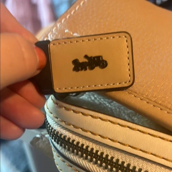 Coach Rogue Tan Leather Handbag with Patterned Handles crossbody, shoulder